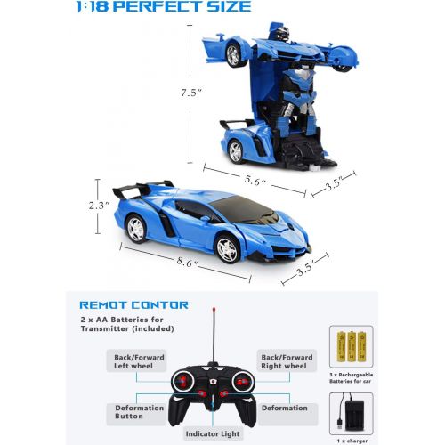  [아마존베스트]AMEOW Remote Control Car TransformRobot Gesture Sensing Toys,RC Cars Robot for Kids, One-Button Deformation and 360°Rotating Drifting, Best Gift for Boys and Girls 1:18 - (Blue)