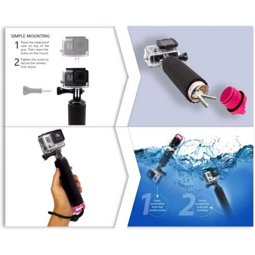  [아마존베스트]MiPremium Waterproof Floating Hand Grip Compatible with GoPro Hero 9 8 7 6 5 4 3+ 2 1 Session Black Silver Handler & Handle Mount Accessories Kit for Water Sport and Action Cameras (Rose Red