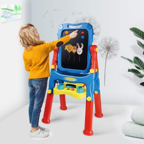  [아마존베스트]AMOSTING Drawing Board Toys for Boys & Girls Kids Art Easel for Toddlers with Magnetic Whiteboard & Chalkboard, Blue