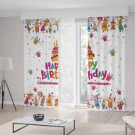 TecBillion Small Window Blackout Curtains,Birthday Decorations,for Bedroom Living Dining Room Kids Youth Room,Joyful Mouses Partying Presents and Cake with Candles Festive Cartoon,