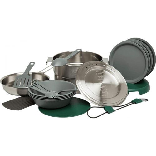 스텐리 [아마존베스트]Stanley Base Camp Cook Set for 4 | 21 Pcs Nesting Cookware Made from Stainless Steel & BPA Free Material | Incl Pot, lid, Cutting Board, Spatula, Plates, Spoons, Forks, Bowls, Dish