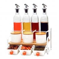 GLMAMK Glass Spice Jars Multifunctional Storage Rack Set, Vinegar Soy Sauce Wine Bottle Spice Kitchen Storage, Spice Rack With Spoon