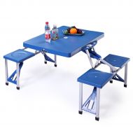 Tobbi Folding Compact Table Outdoor Camp Kids Picnic Party Table Set Suitcase Blue
