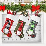 通用 3Pack Christmas Stockings 3D Swedish Tomte Gnome Knitted Stocking, Cute Santa Family Decoration Personalize Christmas Fireplace Hanging Stocking (red/Green/Grey)