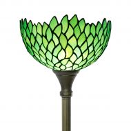 Tiffany Style Torchiere Lamp Stained Glass Floor Standing Light W12H66 Inch Green Wisteria Lampshade for Living Room Bedroom Bookcase Coffee Table Antique Set S523 WERFACTORY