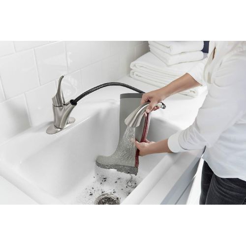  KOHLER Simplice Laundry Sink Faucet, Single Handle Pull-Out, 2-function Spray Head, 3-hole Install, Utility Sink Faucet, Vibrant Stainless Finish, K-22035-VS
