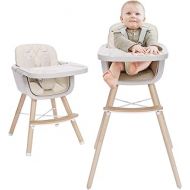 Mallify 3-in-1 Baby High Chair with Adjustable Legs, Tray -Cream Color Dishwasher Safe, Wooden High Chair Made of Sleek Hardwood & Premium Leatherette, Ideal for Small Apartment