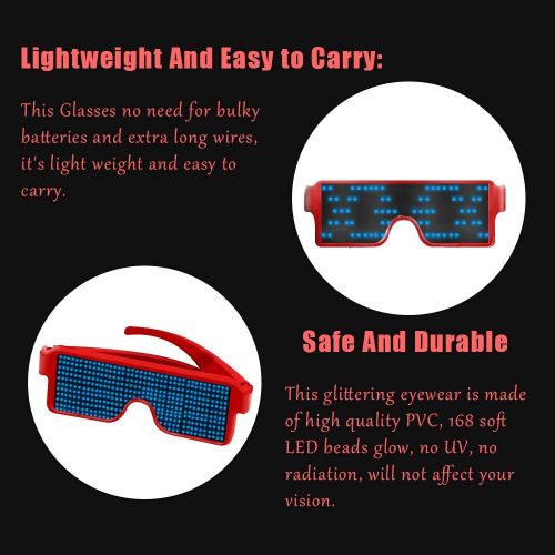 [아마존베스트]AINSKO Fancy LED Light Glasses Dynamic Flash Display Pattern Glasses USB Rechargeable for Festival, Party, Raves, Fun, Parties, Costumes, Bars, Rave, Nightclub Club Wireless LED Di