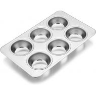 E-far Stainless Steel Muffin Pan, 6-Cup Cupcake Pan Tin for Baking, Metal Muffin Pan Tray Mold, Non-toxic & Healthy, Oven & Dishwasher Safe, Regular Size - 11.44 x 7.12 x 1.25 Inch
