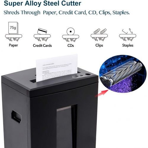 WOLVERINE 10-Sheet Super Micro Cut High Security Level P-5 Heavy Duty Paper/CD/Card Ultra Quiet Shredder for Home Office by 40 Mins Running Time and 6 Gallons Pullout Waste Bin SD9
