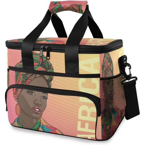  ALAZA Young Beautiful African Fashion Woman in Traditional Clothing Large Cooler Lunch Bag, Waterproof Cooler Bag for Camping, Picnic, BBQ, Family Outdoor Activities