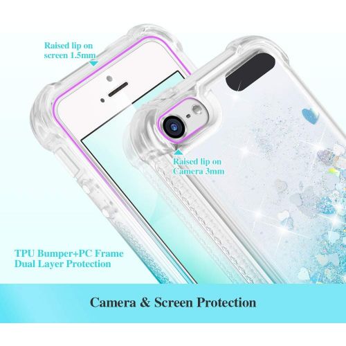  [아마존베스트]iPod Touch 7th 6th 5th Generation Case, Ruky 360°Full Body Protective Case with Built in Screen Protector Bling Liquid Floating Girls Case for iPod Touch 5 6 7 (Gradient Teal)