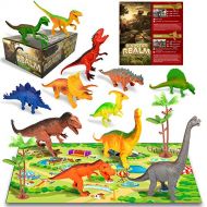 WhizBuilders Dinosaur Toys for 6 5 4 3 Year Old Boys Girls Kids , 12pcs Large Plastic Dinosaurs Figures  T Rex , Triceratops , Brachiosaurus, Stegosaurus , Ankylosaurus Trex Toy Figurines Gift