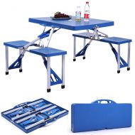 Unknown Blue Kids Outdoor Portable Plastic Folding Picnic Table Camping W/ 4 Seats