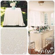 TRLYC 8FT 90x156 Sparkly Ivory Sequins Wedding Square Tablecloth, Sparkly Ivory Sequin Table Cloth for Wedding, Event