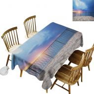 Kangkaishi Easy to Care for Leakproof and Durable Long tablecloths Outdoor Picnic Balcony View Landscape of Ocean Sea as Sunset or Dawn Photograph W60 x L84 Inch Pale Blue White and Lilac