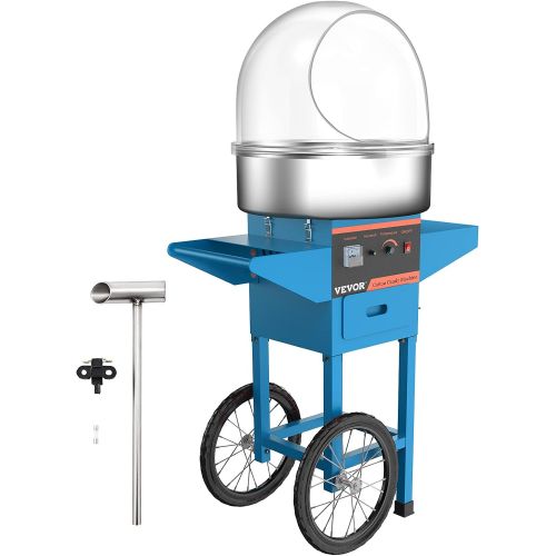  VBENLEM Cotton Candy Machine Commercial with Bubble Cover Shield and Cart Cotton Candy Machine Candy Floss Maker Blue 1030W Electric Cotton Candy Maker Stainless Steel for Various
