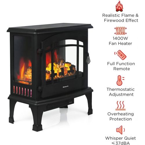  TURBRO Suburbs 23 Inches Electric Fireplace Stove with Remote Control, 1400W Freestanding Fireplace Heater with Overheating Safety Protection, Portable Indoor Space Heater