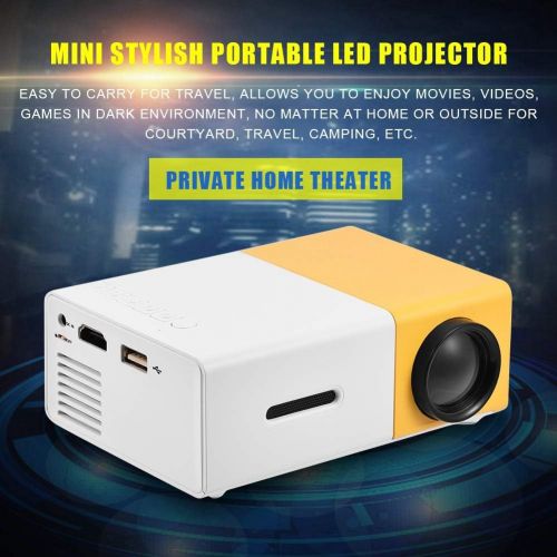  ASHATA Mini Home Theater Projector, Portable Stylish LED Projector with 1080P HD,HDMI Multimedia Player Video Projector with Clear Stereo Sound Effect (White Yellow)
