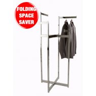 Econoco Clothing Rack  Chrome 4 Way Folding Space Saver Rack, Adjustable Height Arms, Square Tubing, Perfect for Clothing Store Display With 4 Straight Blade Arms