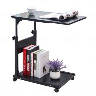 NYJS Computer Table NYJS Laptop Table, Landing Adjustable Lift Lazy Bedside Study Desk, with Bookshelves, Multifunction Portable Mobile Tray Holder, Black, 55-80cm Adjust Computer Desk Folding,Compute