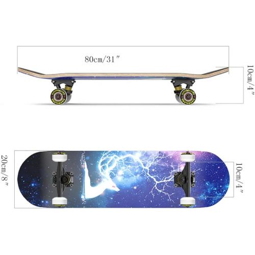  JH Skateboard Skateboard, Four-Wheel Flash Skateboard 31 Inches (80cm) 4 Years Old and Above Children’s Level Youth/Adult Professional Action Type (Phantom Color Youth) Double Tilt