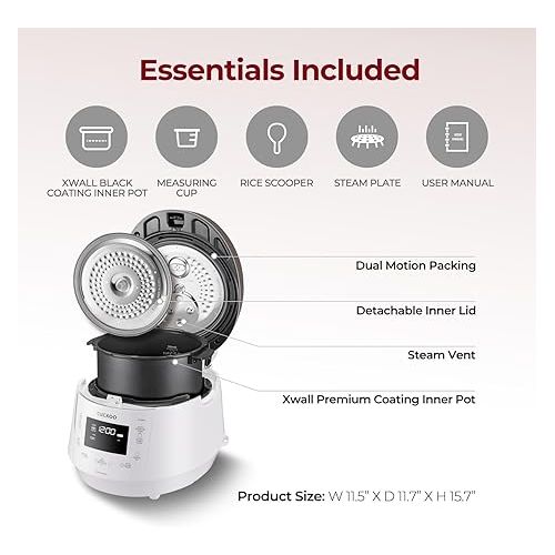  Cuckoo CRP-P1009SW 10 Cup Electric Heating Pressure Cooker & Warmer - 12 Built-in Programs, Glutinous (White), Mixed, Brown, GABA Rice, [1.8 liters]