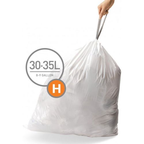 심플휴먼 simplehuman Code H Custom Fit Drawstring Trash Bags in Dispenser Packs, 30-35 Liter / 8-9.2 Gallon, White ? 20 Liners