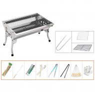 Three drops of water Barbecue Grill，Portable Stainless BBQ Tool Set for Outdoor Cooking Camping Hiking Picnics 1-8 People (Color : Silver)