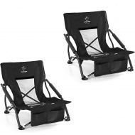 HITORHIKE Low Sling Beach Camping Concert Folding Chair with Armrests and Breathable Mesh Back Compact and Sturdy Chair 2 Pack (2, Black)