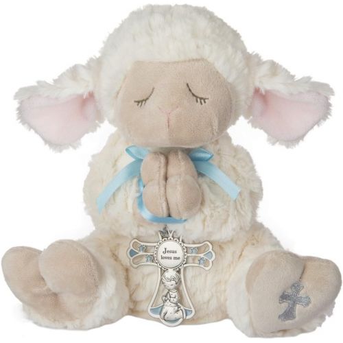  Ganz Serenity Lamb With Crib Cross Christening or Baptism Gift (Blue (Boy))
