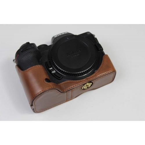  Z7 Z6 Z5 Case, BolinUS Handmade PU Leather Half Camera Case Bag Cover Bottom Opening Version for Nikon Z5 Z6/Z6 II Z7/Z7 II with Hand Strap (Coffee)