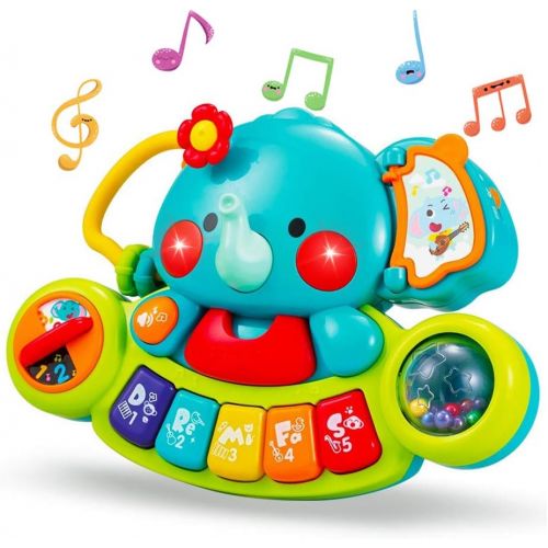  [아마존베스트]Yiosion Musical Elephant Toy Electronic Piano Keyboard Educational Learning Light Up Toy Set Music Activity Center Birthday Gifts for 1 Year Old Baby Newborn Infants Toddlers