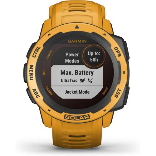 가민 Garmin Instinct Solar, Rugged Outdoor Smartwatch with Solar Charging Capabilities, Built-in Sports Apps and Health Monitoring, Sunburst Yellow