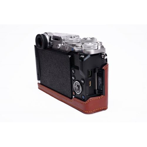  TP Original Handmade Genuine Real Leather Half Camera Case Bag Cover for Olympus Pen-F Brown Bottom Opening Version