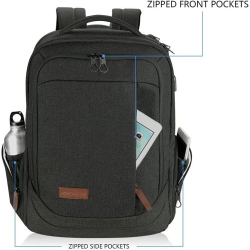  [아마존베스트]KROSER Laptop Backpack Large Computer Backpack Fits up to 17.3 Inch Laptop with USB Charging Port Water-Repellent School Travel Backpack Casual Daypack for Business/College/Women/M