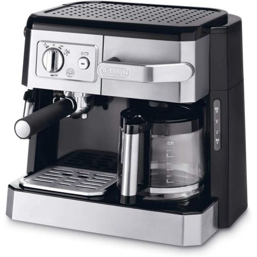 드롱기 De’Longhi DeLonghi BCO 421.S Combination Coffee Machine with Espresso Strainer and Filter Coffee Function Including Milk Frothing Nozzle, Glass Jug & Water Filter System, Stainless Steel/Bla