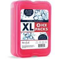 Cool Coolers by Fit + Fresh Slim Compact Reusable XL Ice Pack, Perfect for Lunch Boxes, Coolers, and Beach Bags, Pink, 4 Pack