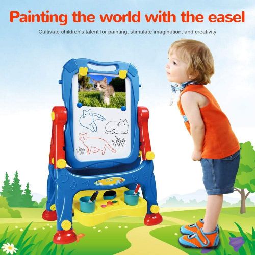  [아마존베스트]AMOSTING Drawing Board Toys for Boys & Girls Kids Art Easel for Toddlers with Magnetic Whiteboard & Chalkboard, Blue