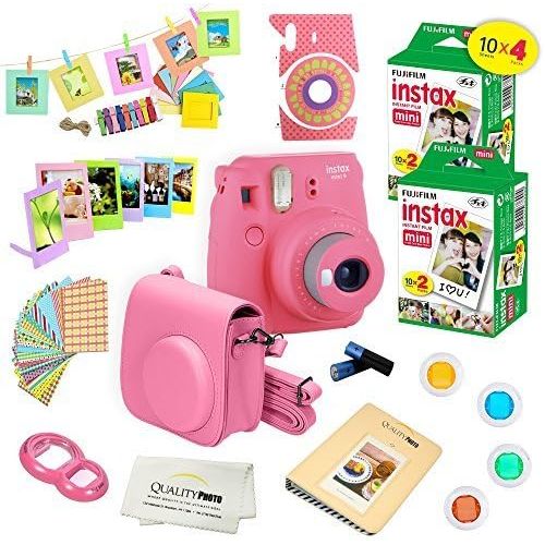 후지필름 Fujifilm Instax Mini 9 Camera + Fuji INSTAX Instant Film (40 Sheets) + 14 PC Instax Accessories kit Bundle, Includes; Instax Case + Album + Frames & Stickers + Lens Filters + More