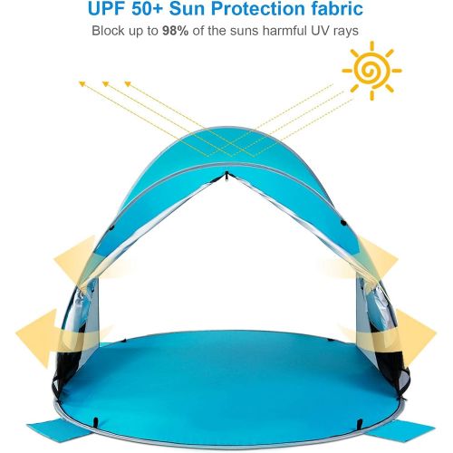 WolfWise UPF 50+ Easy Pop Up 3-4 Person Beach Tent Sport Umbrella Instant Sun Shelter Tent Sun Shade Baby Canopy