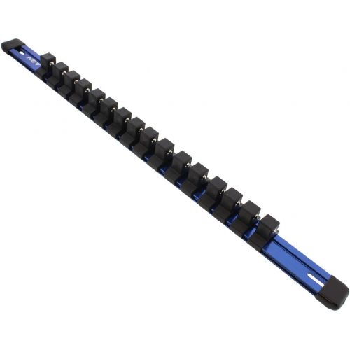  ABN Blue Aluminum SAE Standard 1/2in Drive Socket Holder ? Socket Rail and Clips Tool Organizer