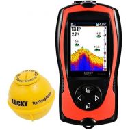 LUCKY Portable Fish Finder Transducer Sonar Sensor 147 Feet Water Depth Finder LCD Screen Echo Sounder Fishfinder with Fish Attractive Lamp for Ice Fishing Sea Fishing