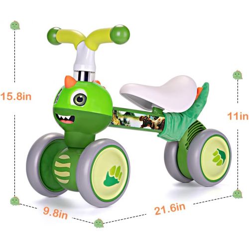  Ancaixin Baby Balance Bikes for 1 2 3 Year Old Boys Girls, Riding Toys for 10 - 36 Month Toddler No Pedal Infant 4 Wheels Baby Bicycle Best First Birthday New Year Holiday (Dinosaur)