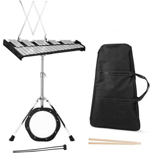 자이언텍스 Giantex Percussion Glockenspiel Bell Kit 30 Notes, with Electroplated Adjustable Height Frame, Music Stand, an 8 Practice Pad, and a Pair of Bell Mallets & Wooden Drumsticks, Carry