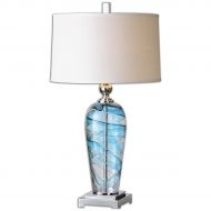 Uttermost 26137-1 Andreas Contemporary Blue and Clear Swirled Blown Glass Table Lamp