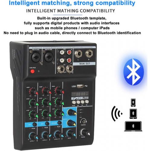  [아마존베스트]Professional Audio Mixer, ALPOWL Sound Board Console System, Interface 4 Channel Digital USB Bluetooth MP3 Computer Input 48V Phantom Power Stereo DJ Studio Streaming FX 16-Bit DSP