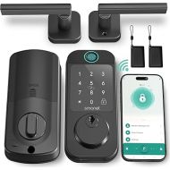 Keyless Door Lock with Handle Set - SMONET WiFi Fingerprint Smart Locks for Front Door, App Remote Control, Digital Bluetooth Keypad Deadbolt Lock Set with Alexa, Auto Lock, Code, Fobs for Home Black