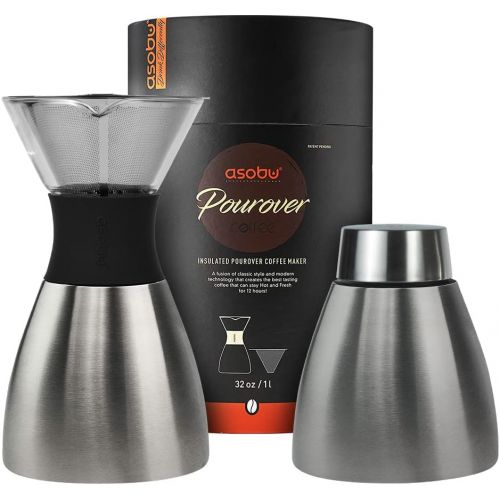  [아마존베스트]Asobu Silver Insulated Pour Over Coffee Maker (32 oz.) Double-Wall Vacuum, Stainless-Steel Filter, Stays Hot Up to 12 Hours