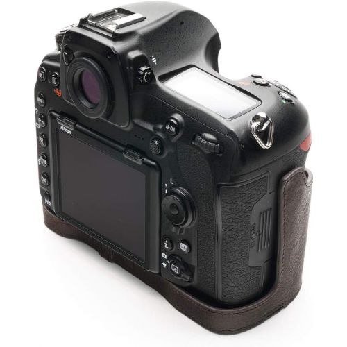  Nikon D850 Camera Case, BolinUS Handmade Genuine Real Leather Half Camera Case Bag Cover for Nikon D850 Camera Bottom Opening Version + Hand Strap (Coffee)